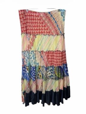 Johnny Was “Liana” Bohemian Patchwork Multicolor Tiered Maxi Skirt - Size L.